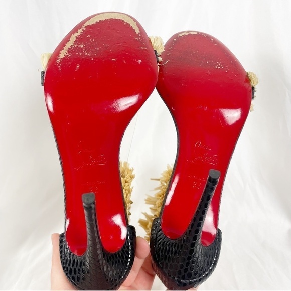 Christian Louboutin Poupedou Raffia Open Toe Leather Stiletto Heels Black EU 36 - Picture 8 of 12